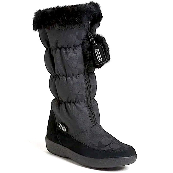 NIB! Coach Theona Snow Boots in Black Signature Lined with Rabbit Fur - Picture 1 of 10